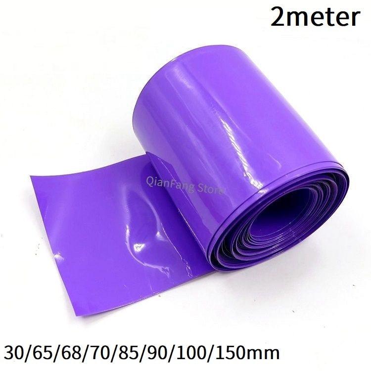 2M PVC Heat Shrink Tube for 18650 Lithium Battery Pack Cover Shrinkable Insulated Cable Sleeve 80~ 150mm Purple Sheath Film Wrap.