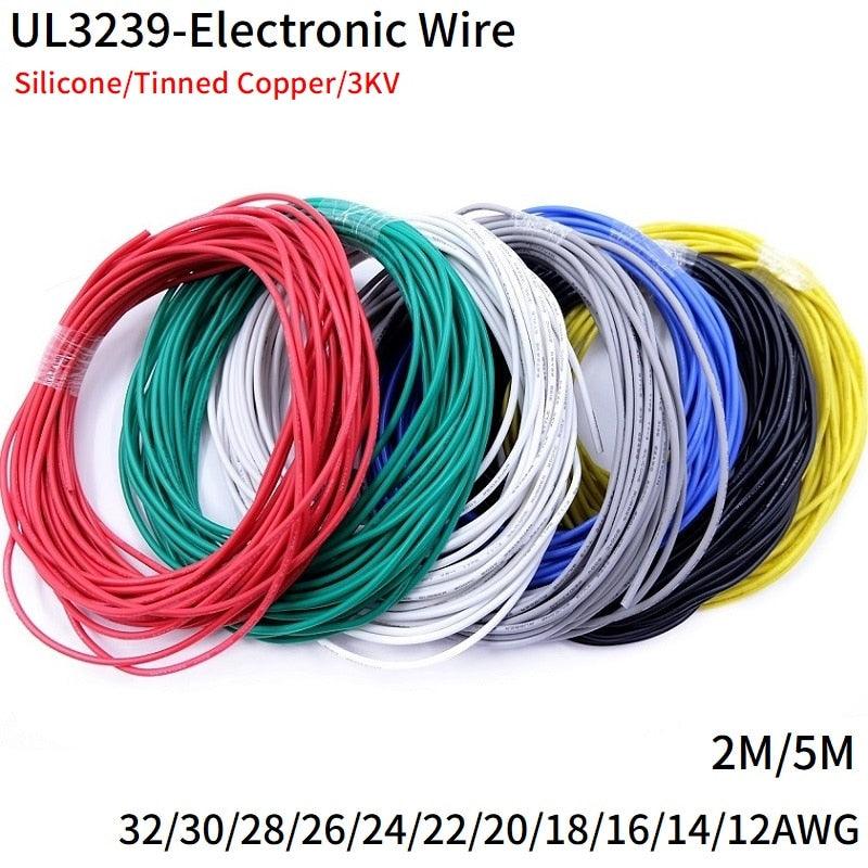 2M/5M Copper Wire 32 30 28 26 24 22 20 18 16 14 12 AWG Soft Silicone Rubber UL3239 Insulated Flexible DIY LED Electronic Cable.