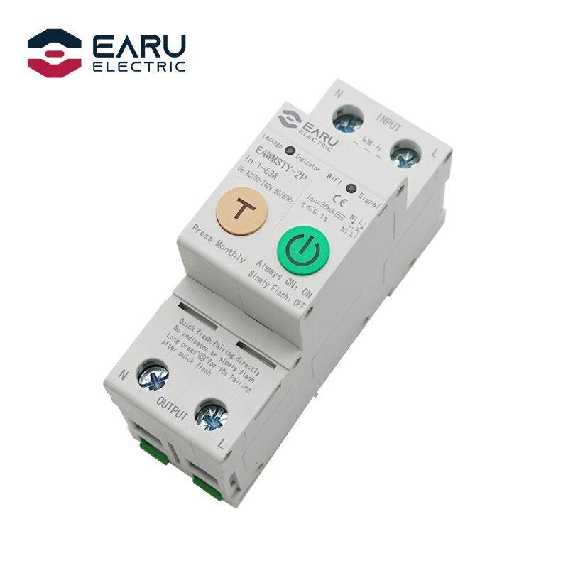 2P Tuya WiFi Smart Circuit Breaker Energy Power kWh Meter Time Timer Switch Relay Voltmeter Current Leakage Protection RCCB RCBO.