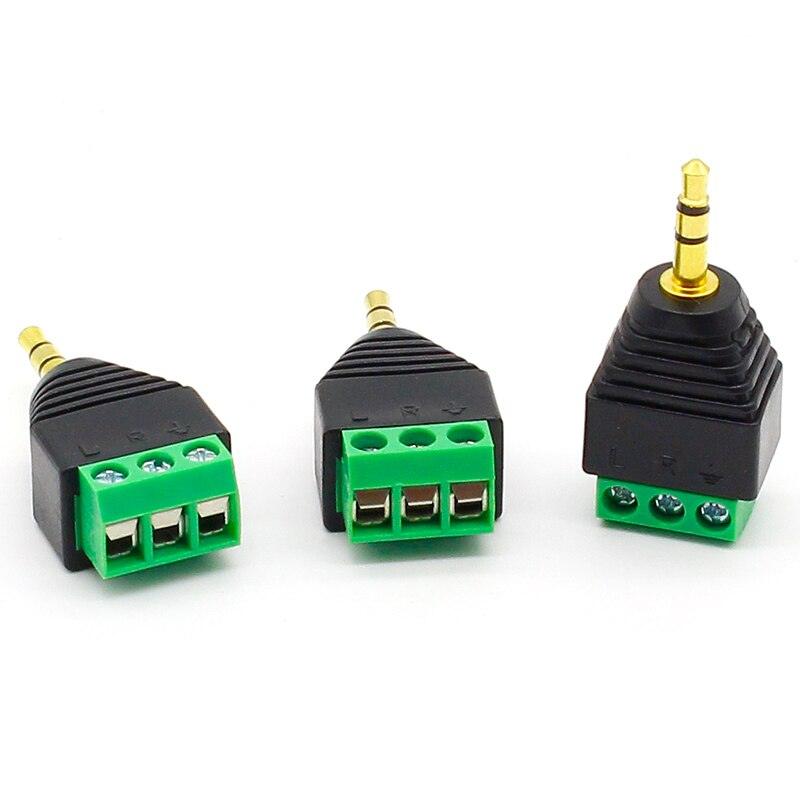 3pcs 3.5mm 3ploe 1/8 Inch Stereo Male Plug to AV Screw Video Balun Terminal Jack 3.5 mm Male 3 pin Terminal Block Plug Connector.