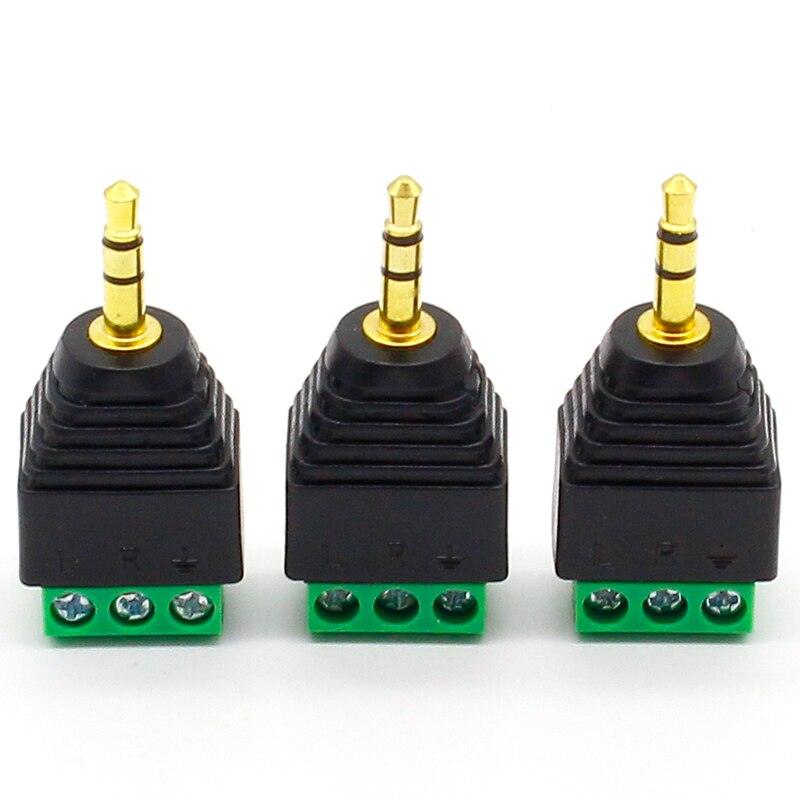 3pcs 3.5mm 3ploe 1/8 Inch Stereo Male Plug to AV Screw Video Balun Terminal Jack 3.5 mm Male 3 pin Terminal Block Plug Connector.