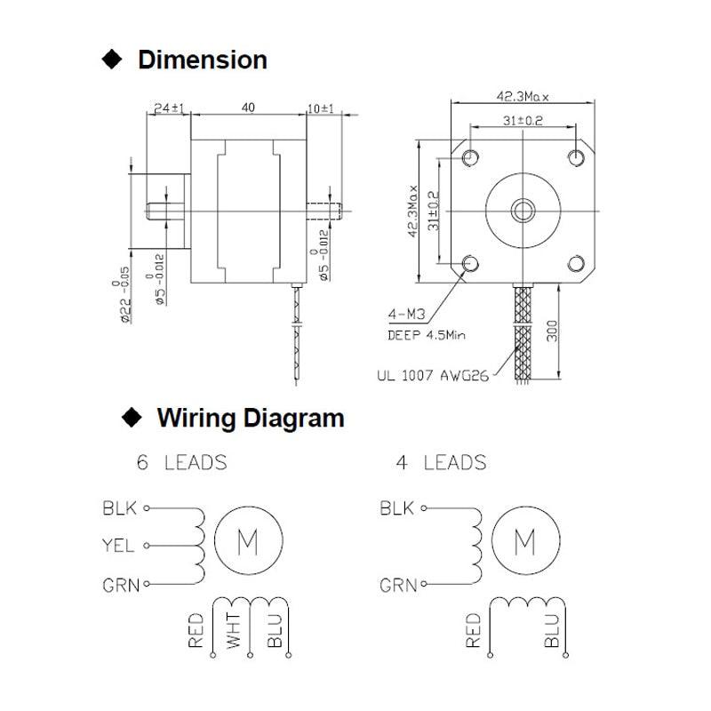 40MM High torque 42 Stepper Motor 2 PHASE 4-lead Nema17 motor 42BYGH40.