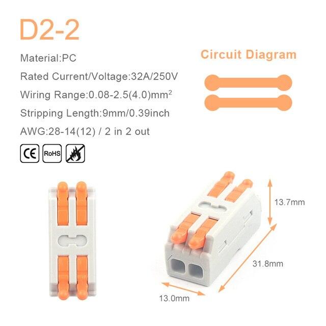 5PCS 1 in Multiple Out Quick Wiring Connector Universal Splitter Wiring Cable Push-in Can Combined Butt Home Terminal Block D 22.