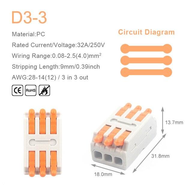 5PCS 1 in Multiple Out Quick Wiring Connector Universal Splitter Wiring Cable Push-in Can Combined Butt Home Terminal Block D 22.