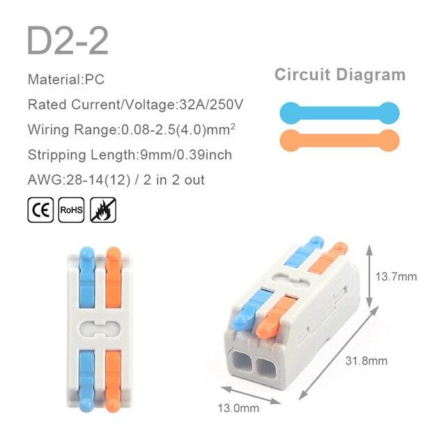 5PCS 1 in Multiple Out Quick Wiring Connector Universal Splitter Wiring Cable Push-in Can Combined Butt Home Terminal Block D 22.