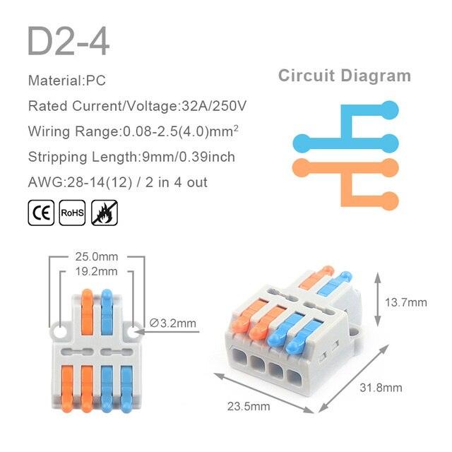 5PCS 1 in Multiple Out Quick Wiring Connector Universal Splitter Wiring Cable Push-in Can Combined Butt Home Terminal Block D 22.