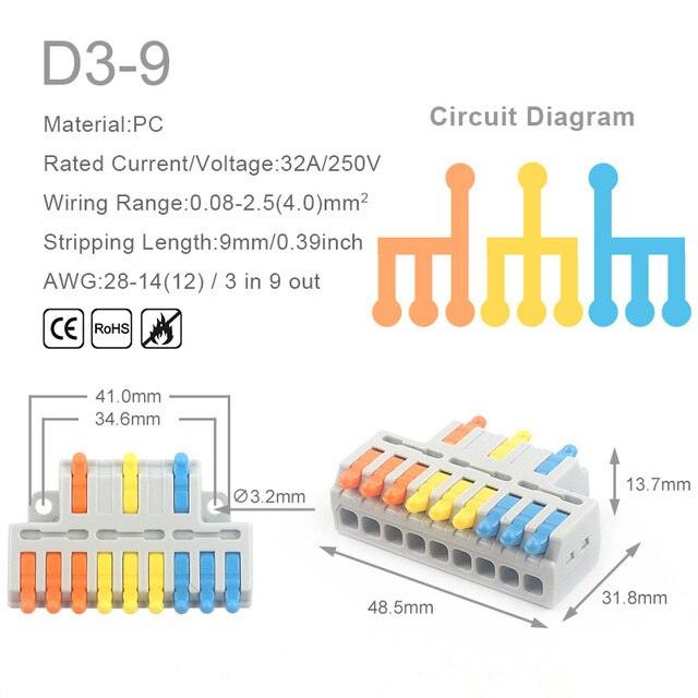 5PCS 1 in Multiple Out Quick Wiring Connector Universal Splitter Wiring Cable Push-in Can Combined Butt Home Terminal Block D 22.