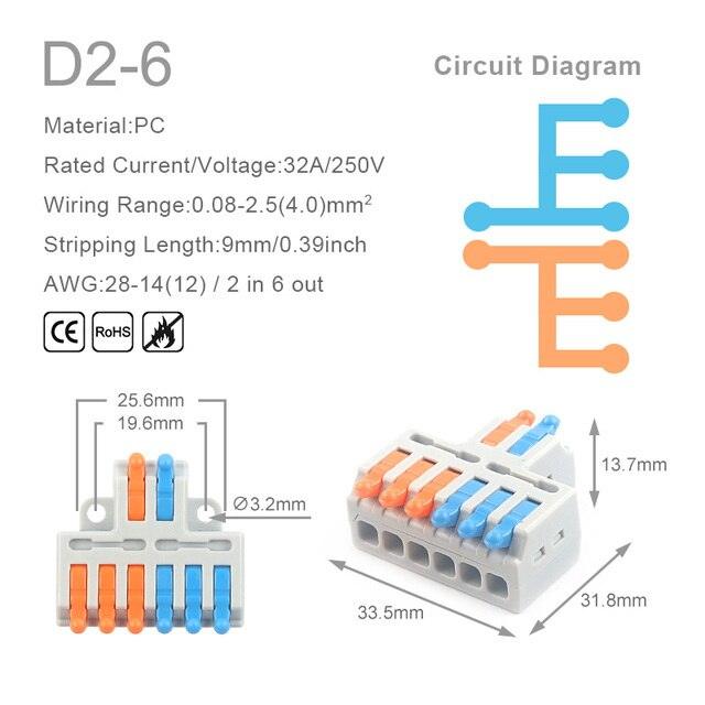 5PCS 1 in Multiple Out Quick Wiring Connector Universal Splitter Wiring Cable Push-in Can Combined Butt Home Terminal Block D 22.