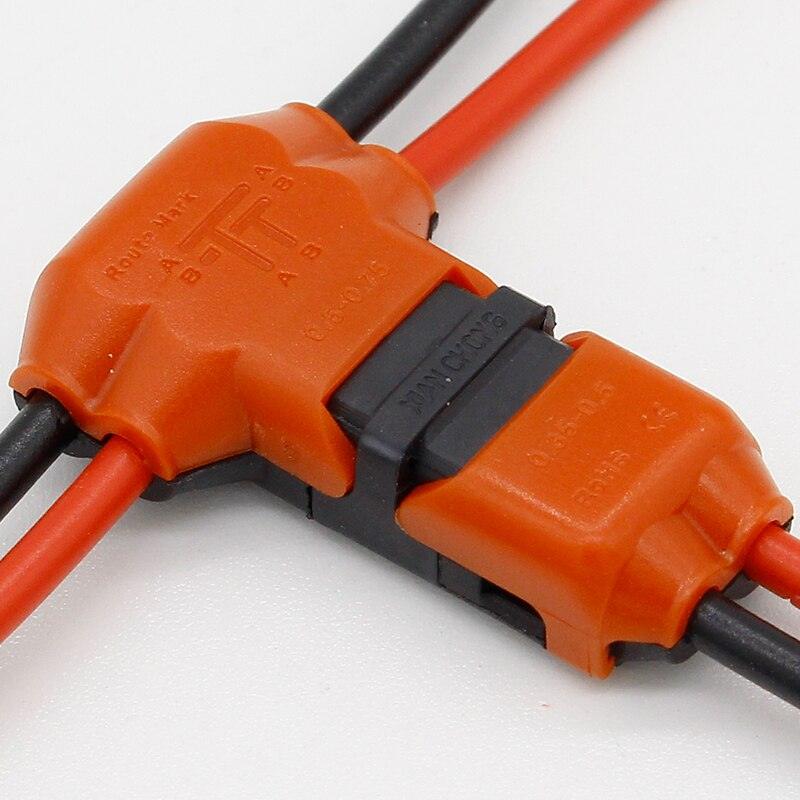 5pcs 2 Pin 2 Way dc/ac 300v 10a Universal Compact Wire Wiring Connector T SHAPE Conductor Terminal Block With Lever AWG 18-24.