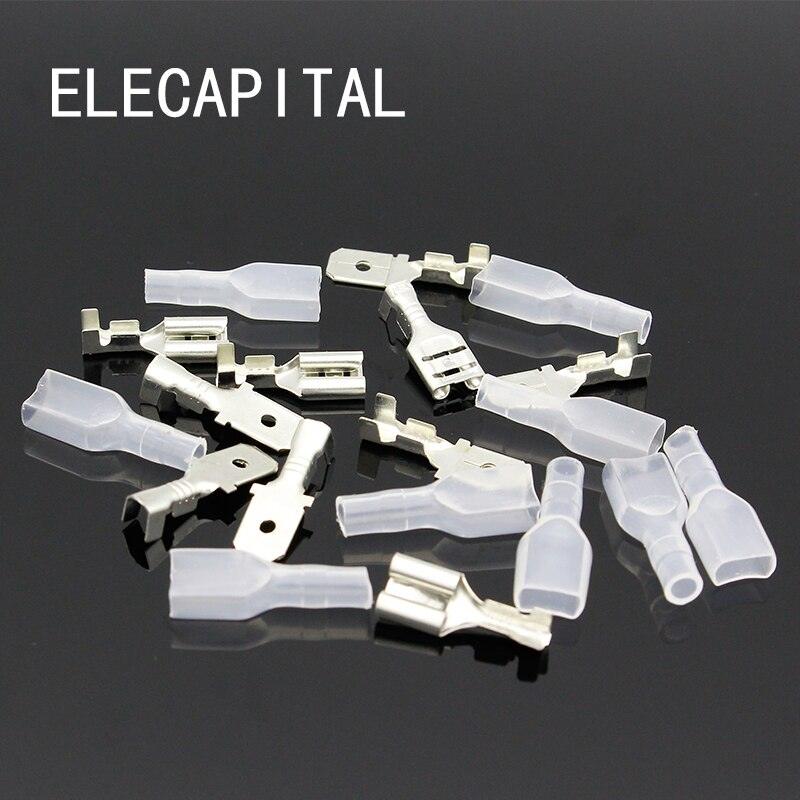 6.3mm 100 sets BRASS Crimp Terminal 100pcs Female Spade Connector + 100pcs Male Spade Connector+ 200pcs Case.