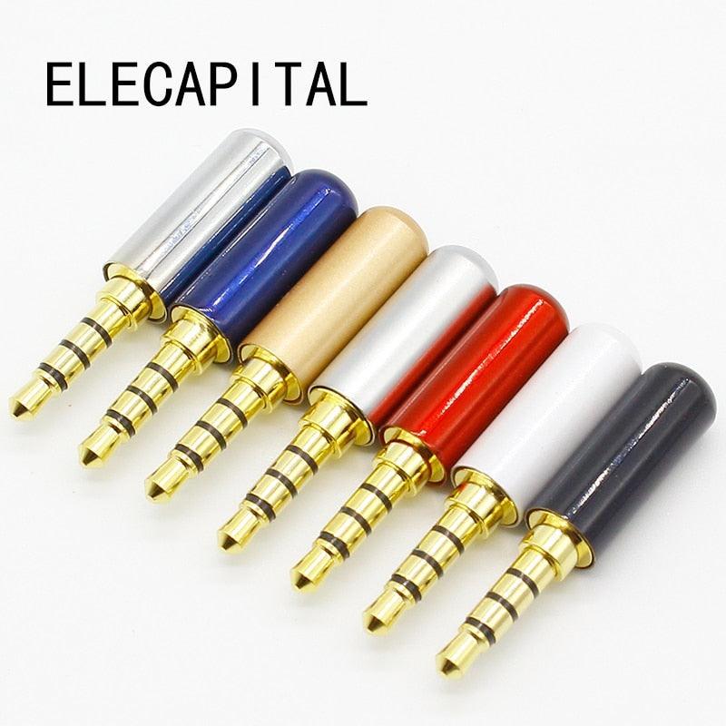 7pcs Copper Gold Plated 1/8&quot; 3.5mm Male Mini Jack Plug soldering 4 pole plug Repair Headphone Cable Solder.