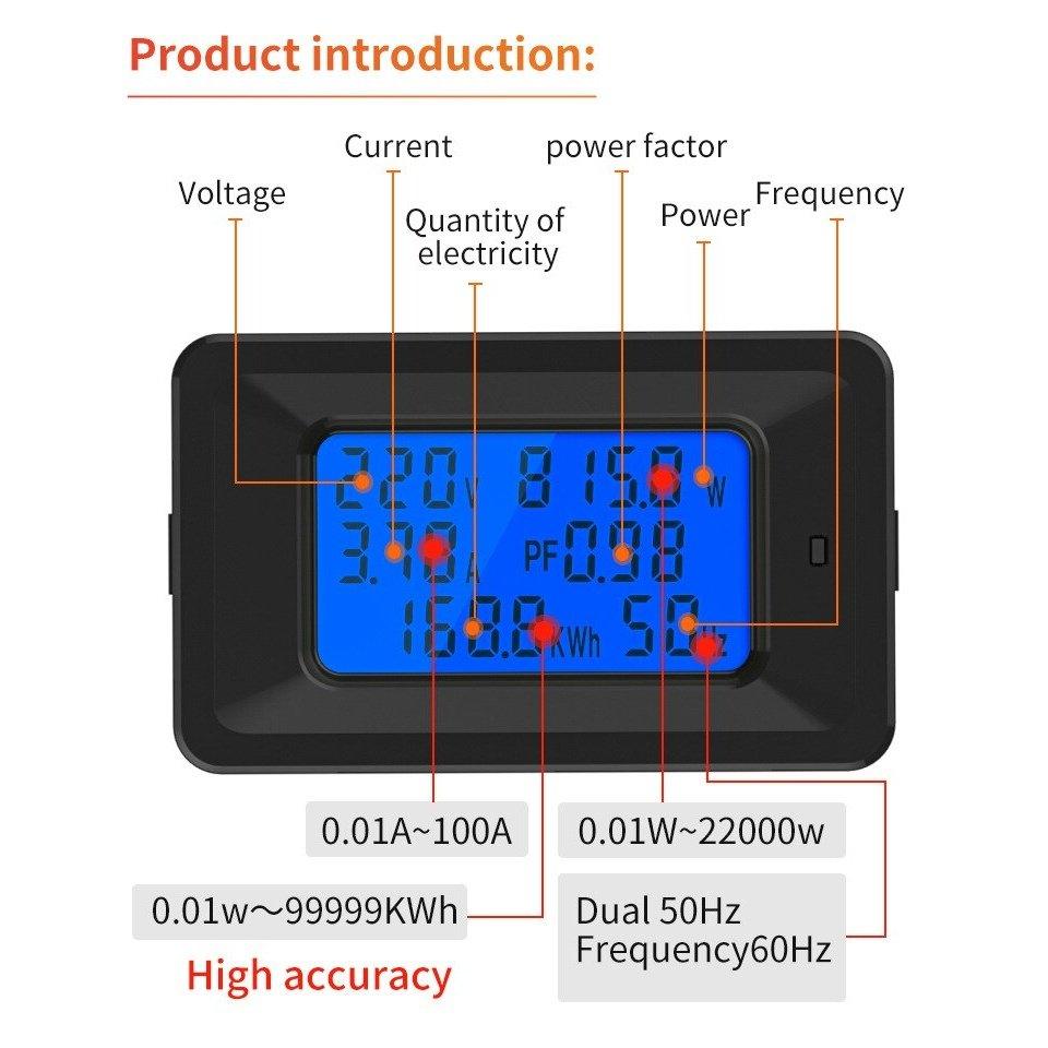 AC 20A/100A Digital Power Energy Voltmeter Ammeter current Amps Volt wattmeter 110-250V Power Monitor.