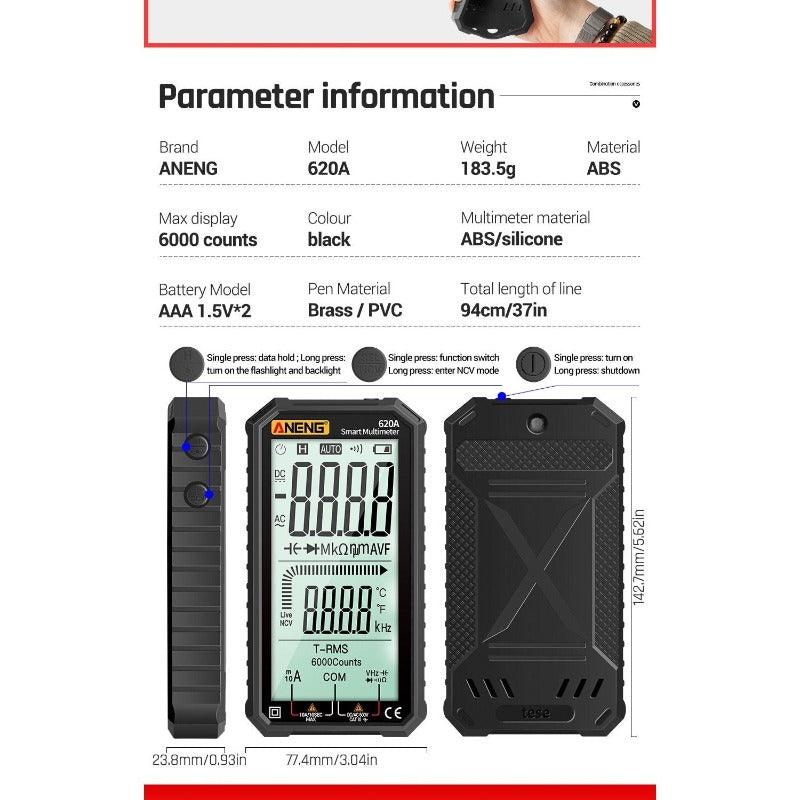 ANENG- 620A Digital Multimeter Transistor Testers| Red/Black Optional.