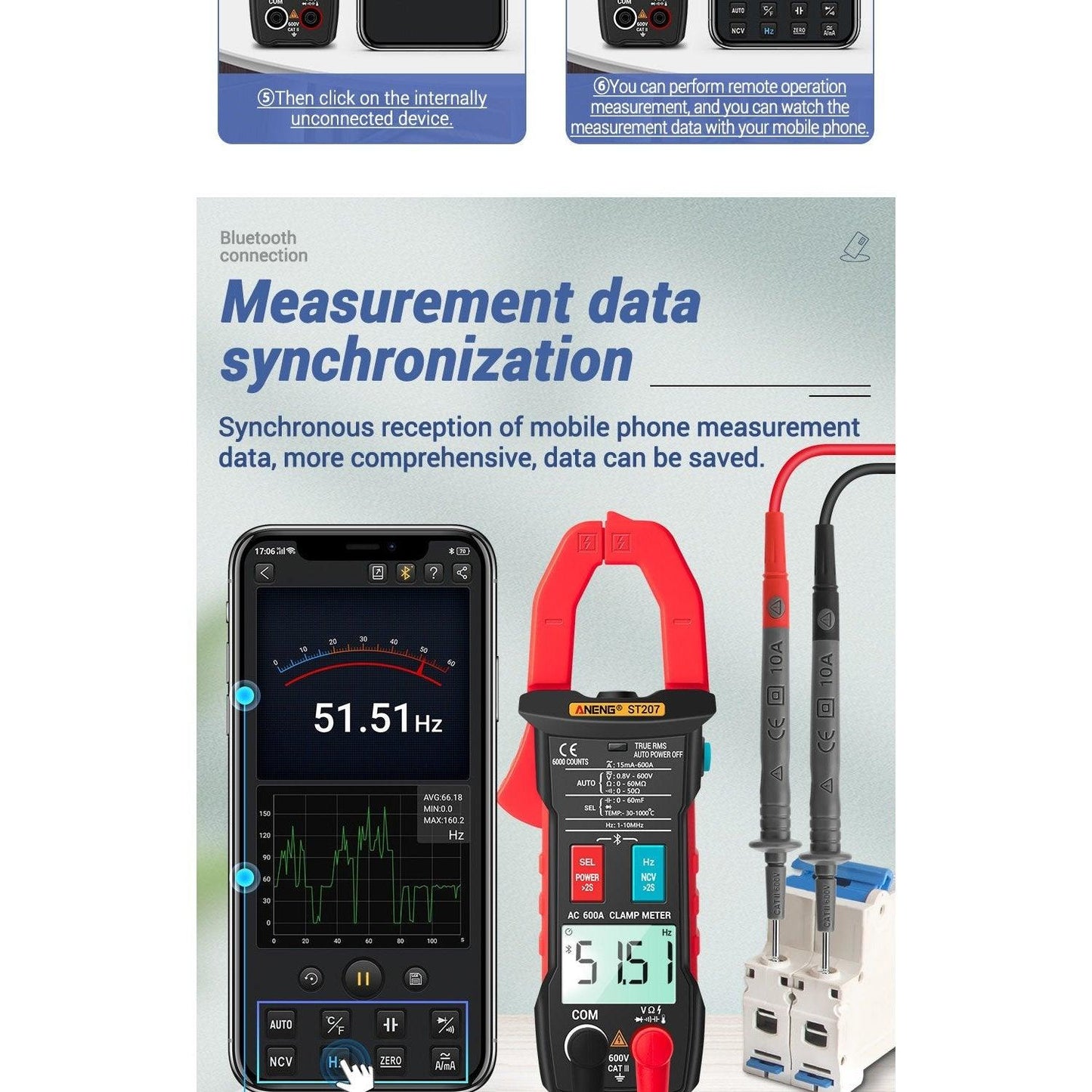 ANENG- ST207 Digital Bluetooth Multimeter Clamp Meter| AC Current Hz Capacitance Ohm.