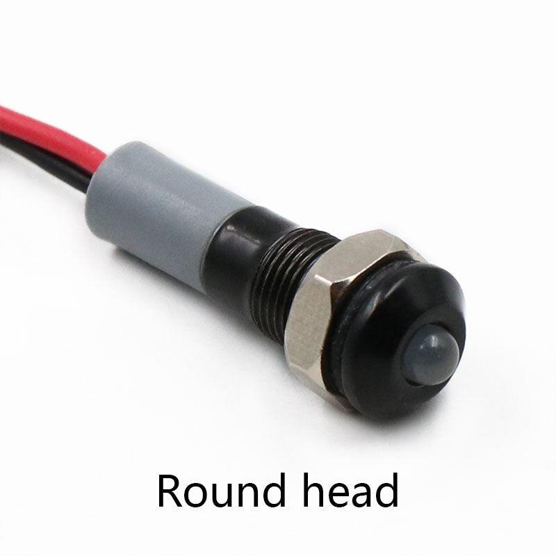 Black Body 6mm Waterproof IP67 Metal LED Warning Indicator Light Signal Lamp Pilot Wire Roud Flat 5V 12V 24V 110V 220V Red Blue.