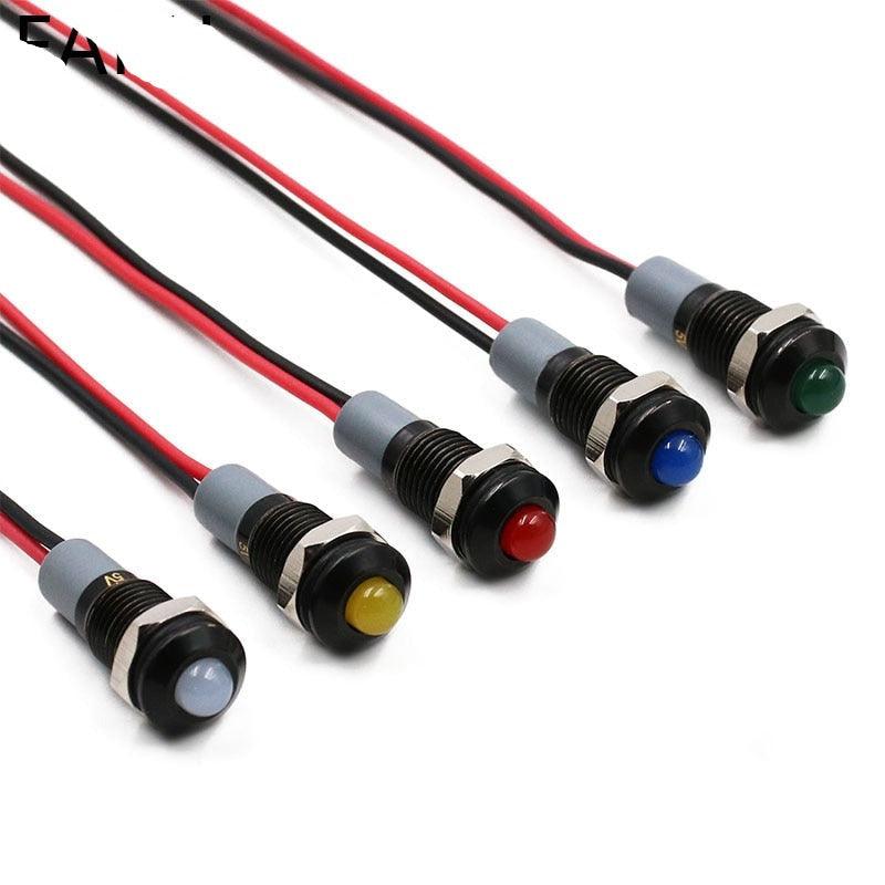 Black Body 6mm Waterproof IP67 Metal LED Warning Indicator Light Signal Lamp Pilot Wire Roud Flat 5V 12V 24V 110V 220V Red Blue.