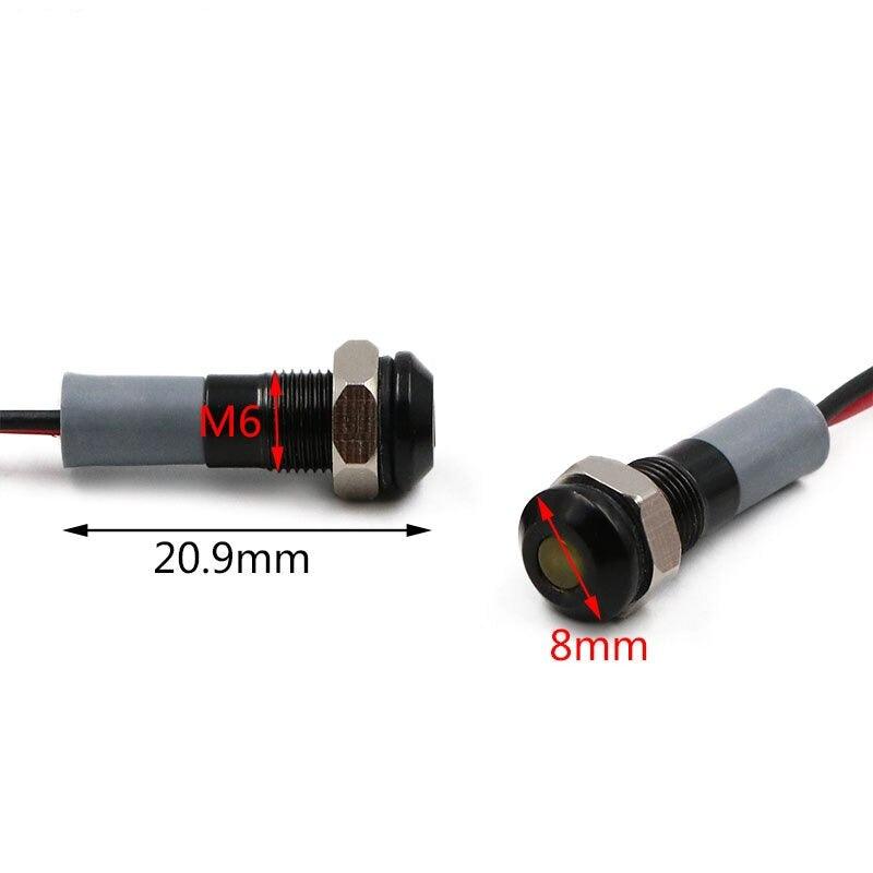 Black Body 6mm Waterproof IP67 Metal LED Warning Indicator Light Signal Lamp Pilot Wire Roud Flat 5V 12V 24V 110V 220V Red Blue.