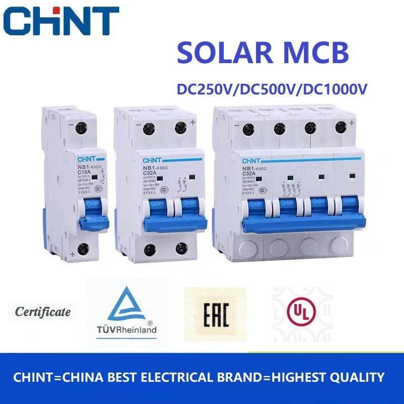 CHINT 1P 2P 4P DC250V DC500V DC1000V NB1-63DC Solar Energy Photovoltaic DC Mini Circuit Breaker MCB 16A 32A 40A 50A 63A.