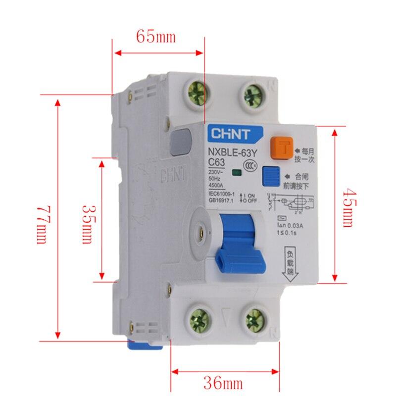 CHNT DPN 1P+N 30mA RCBO NXBLE-63Y Residual Current Operated Circuit Breaker Over Current Leakage Protection 6 10 16 20 25 40 63A.