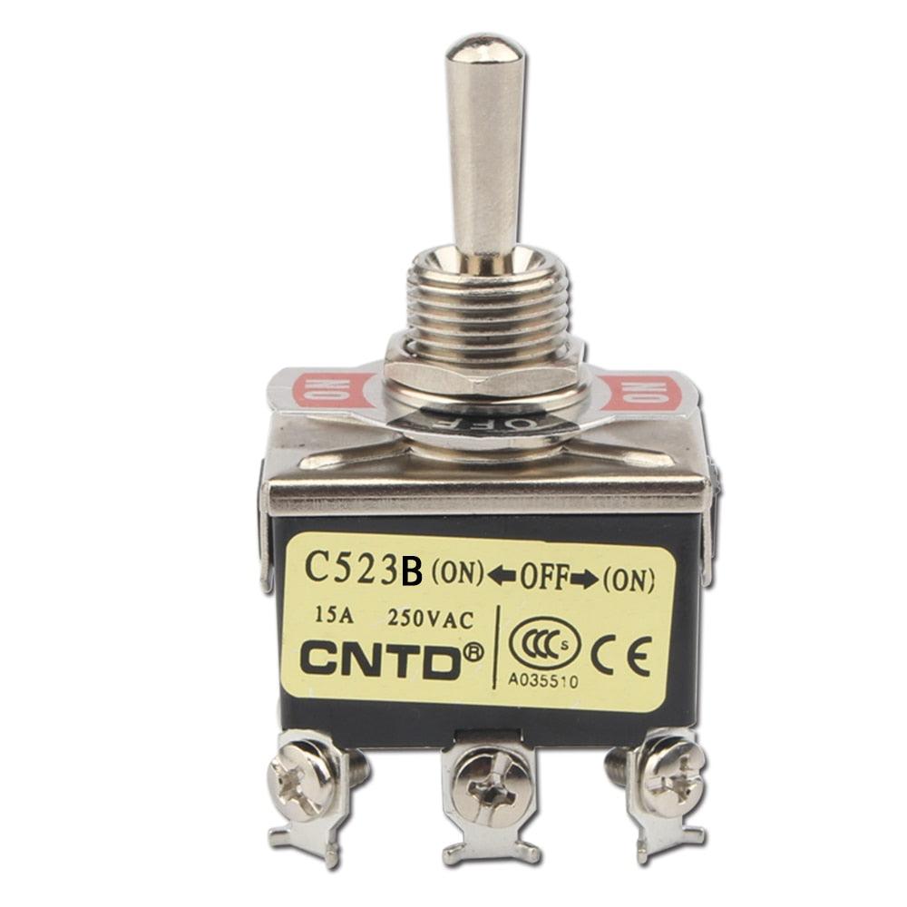 CNTD 15A250V ON/OFF/ON Rocker Toggle Switch Give Waterproof and Dustproof Prevent Oil Protection Cover Mounting Holes 12mm C523B.