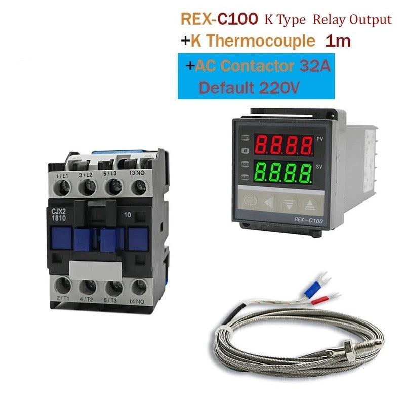Digital PID Temperature Controller Thermostat REX-C100 + Max 40A SSR SSR-40DA Relay + K Thermocouple M6 1M Probe with Heat Sink.
