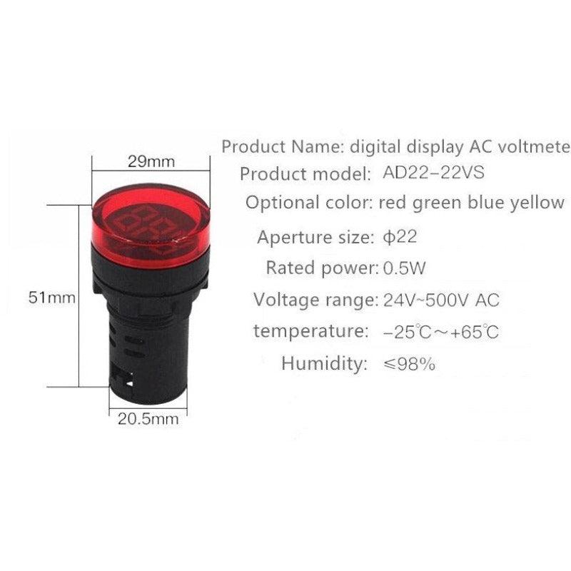 DIY  Digital Voltmeter 22mm Round AC 60 -500V Volt Voltage Tester| Meter Monitor Power LED Indicator.