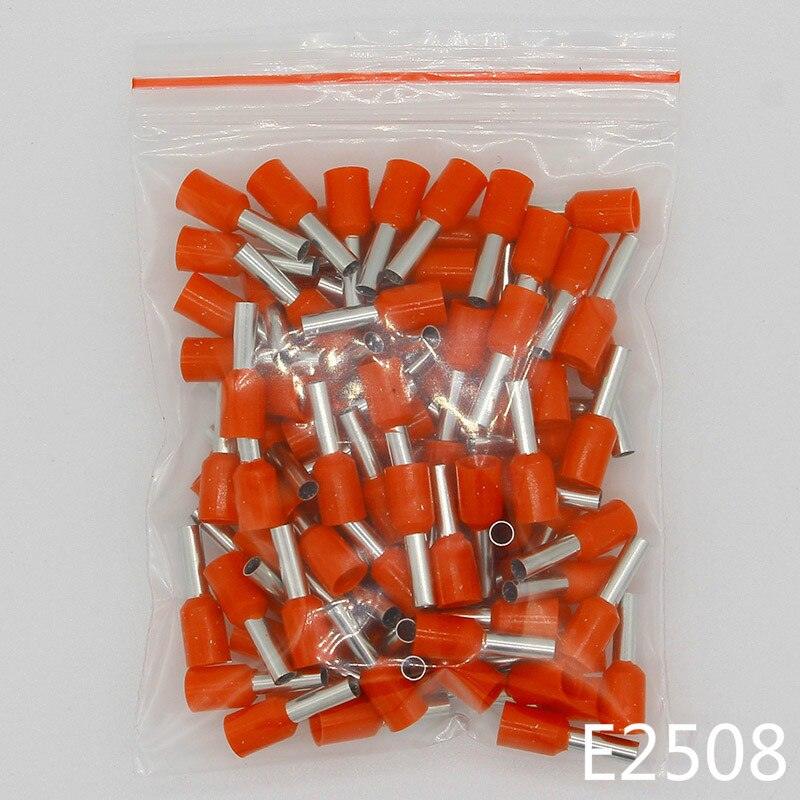 E2508 Tube insulating terminals 2.5MM2 100PCS/Pack Insulated Cable Wire Connector Insulating Crimp Terminal Connector E-.