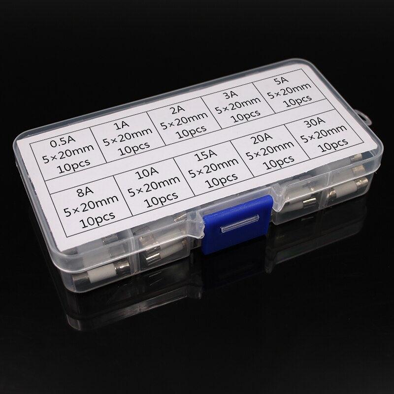 EARU- 100pcs Ceramic Fuse 5mm x 20mm Slow Blow T 0.5A-30A 250V automotive fuses.