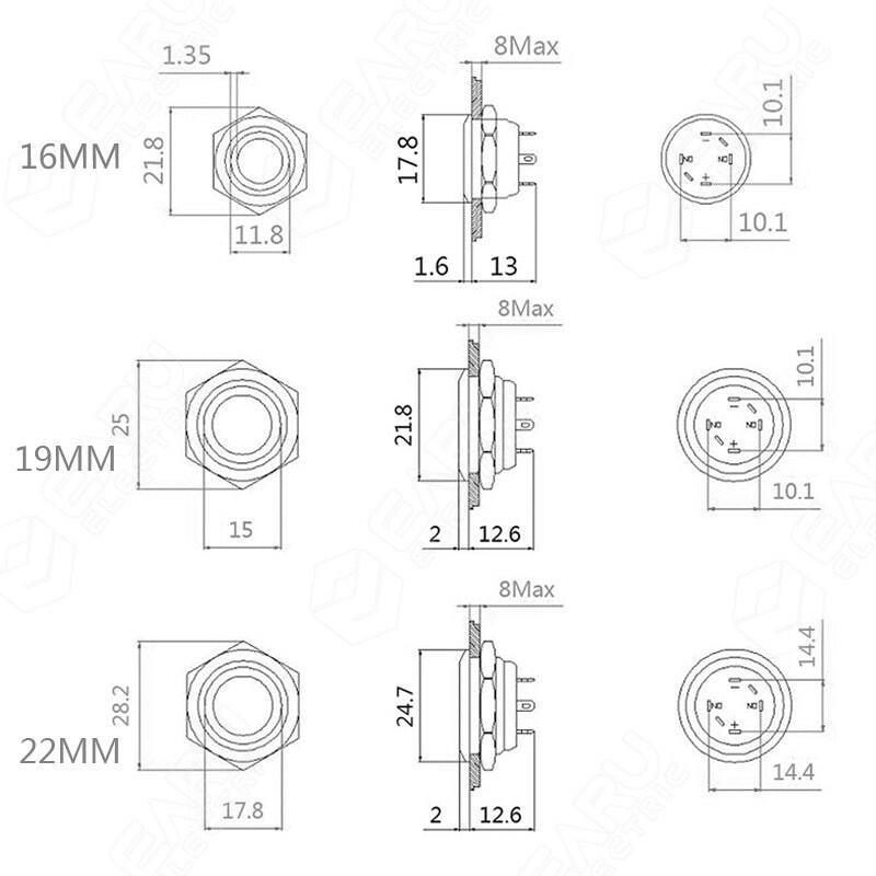 EARU-16/19/22mm 3 Triple Color RGB LED Momentary Self-Reset Metal waterproof power button.