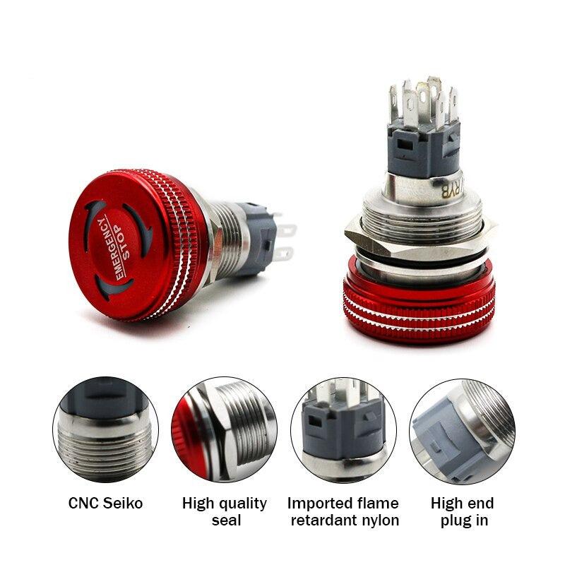 EARU- 16/19/22MM Mushroom Metal Emergency Stop Push Button Switch With LED.