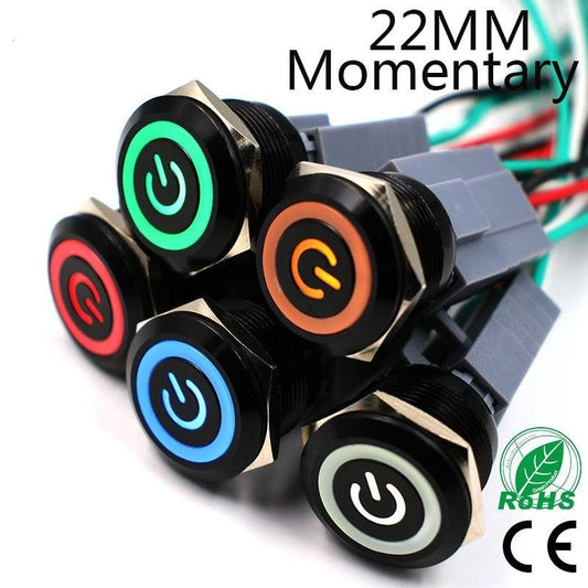 EARU-22mm Alumina Black Body Metal Push Button Switch Waterproof Momentary Reset.