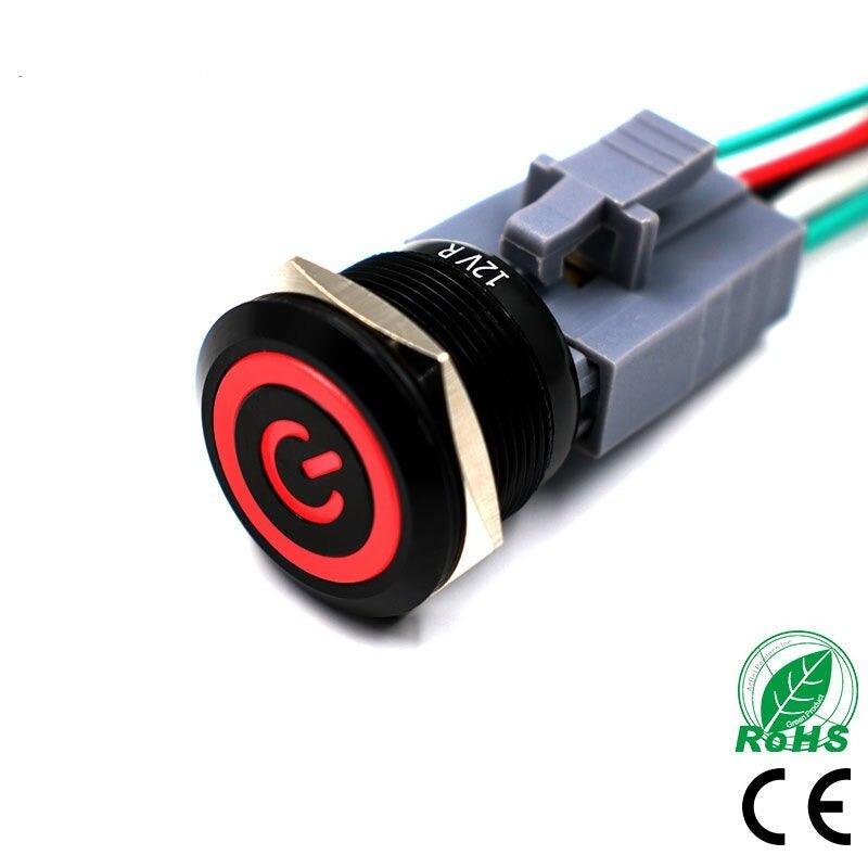 EARU-22mm Alumina Black Body Metal Push Button Switch Waterproof Momentary Reset.