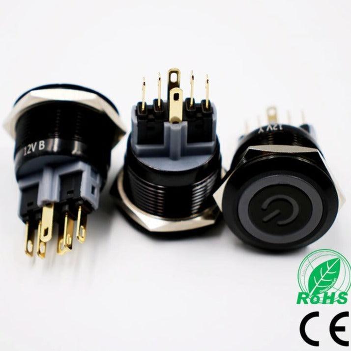 EARU-22mm Alumina Black Body Metal Push Button Switch Waterproof Momentary Reset.