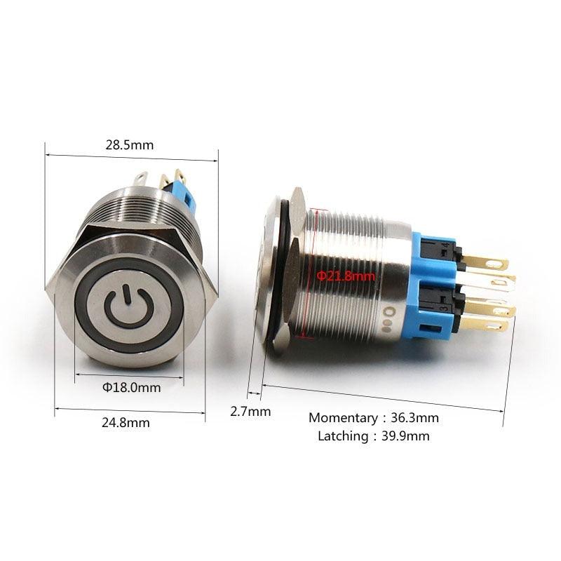 EARU-22mm Power Mark Press Metal Push Button Switch Stainless Steel Latching Self-lock.