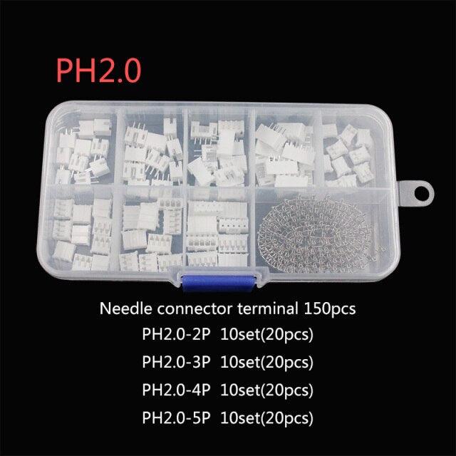 EARU- 230pcs XH2.54 PH2.0 2p 3p 4p 5 pin 2.54mm 2.0mm Pitch Terminal Kit.