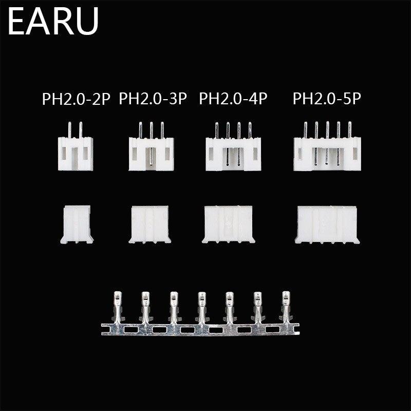 EARU- 230pcs XH2.54 PH2.0 2p 3p 4p 5 pin 2.54mm 2.0mm Pitch Terminal Kit.