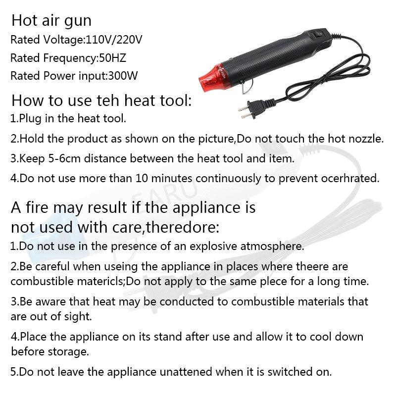 EU US Plug 110V 220V DIY Using Heat Gun Electric Power Tool Hot Air 300W Temperature Gun with Supporting Seat Heat Shrink Tube.