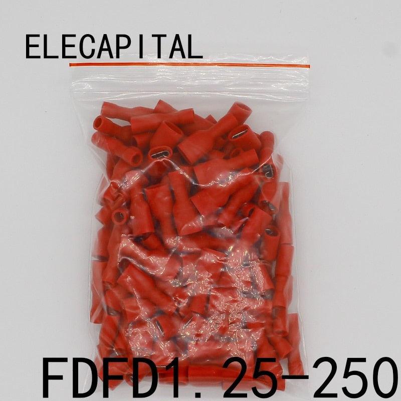 FDFD1-250 FDFD1.25-250 insulating Female Insulated Electrical Crimp Terminal Connectors Cable Wire Connector 100PCS/Pack FDFD.
