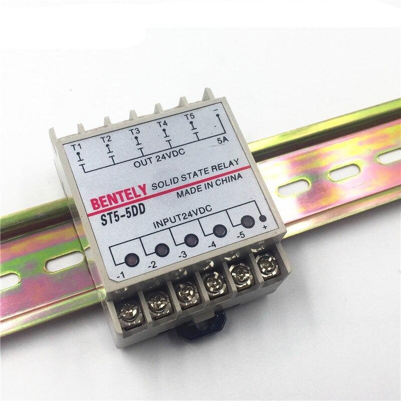 Free Shipping 5DD 5 Channel Din Rail SSR Quintuplicate Five Input Output 24VDC Single Phase DC Solid State Relay PLC Module Hot.