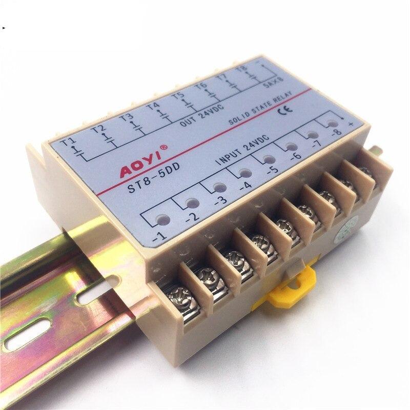 Free Shipping 5DD 8 Channel Din Rail SSR Eight Input Output 24VDC Single Phase DC Solid State Relay 5A PLC Module Controller.