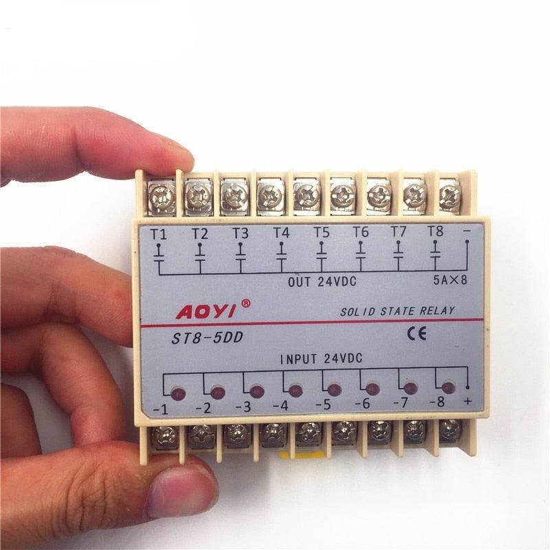 Free Shipping 5DD 8 Channel Din Rail SSR Eight Input Output 24VDC Single Phase DC Solid State Relay 5A PLC Module Controller.