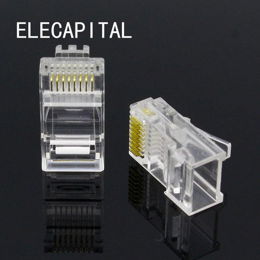 Free Shipping Brand New 100PCS Crystal Head RJ45 CAT5 CAT5E Modular Plug Gold Plated Network Connector.