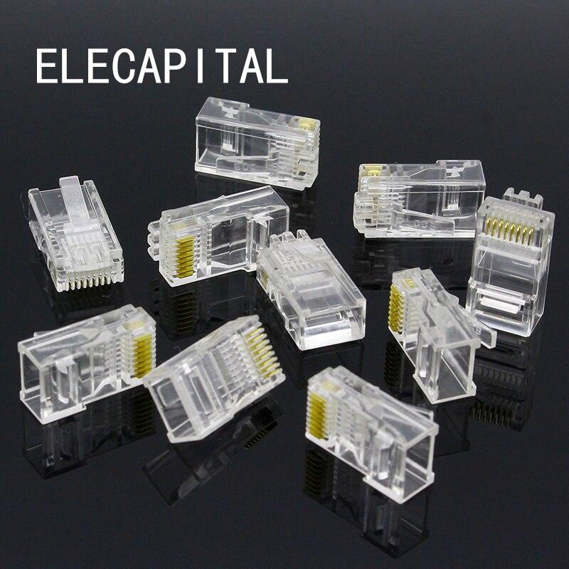 Free Shipping Brand New 100PCS Crystal Head RJ45 CAT5 CAT5E Modular Plug Gold Plated Network Connector.