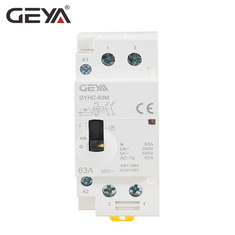 GEYA GYHC 2P 40A 63A 2NO or 2NC Manual Household Modular DIN Rail AC Contactor  AC220V 230V Manual Control.