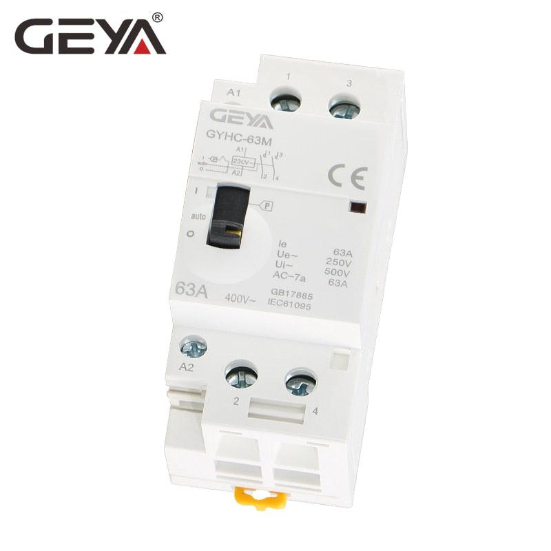 GEYA GYHC 2P 40A 63A 2NO or 2NC Manual Household Modular DIN Rail AC Contactor  AC220V 230V Manual Control.