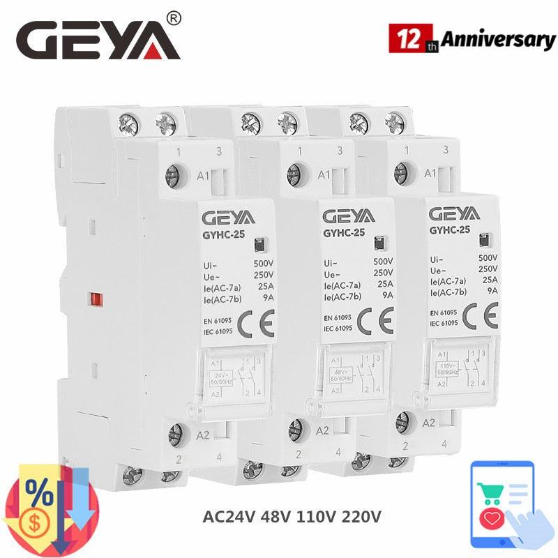 GEYA GYHC Din Rail Household Contactor AC24V 48V 110V 220V 2P 25A 2NC 2NO 1NO1NC 50/60Hz.