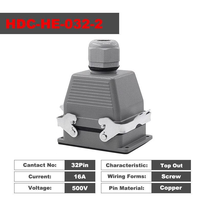 rectangular 32pin connector,Heavy Duty Connectors HDC-HE-032-1/2 F/M 32pin 16A Industrial rectangular Aviation connector plug Screw connection