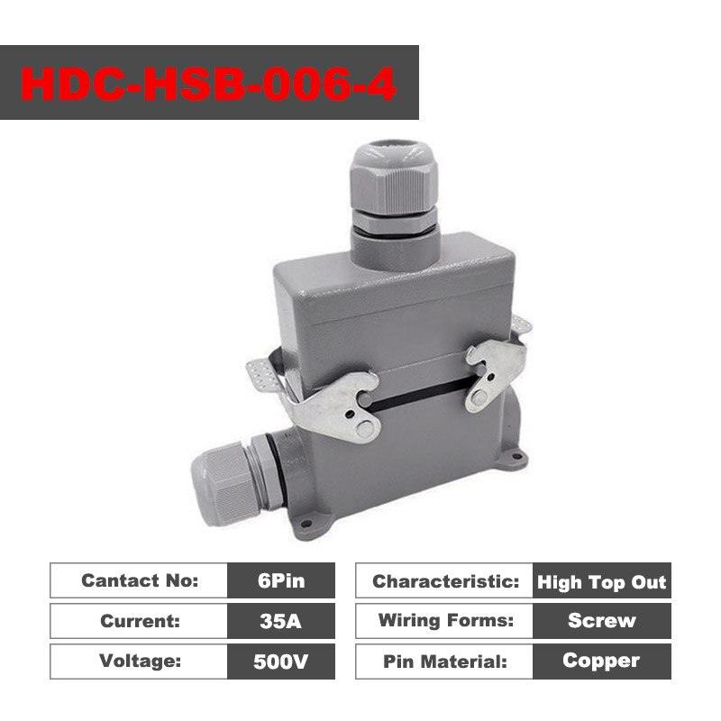 industrial connector 6pin,Heavy Duty Connectors HDC-HSB-006-1/2/3/4 F/M 6pin 35A Screw connection Industrial rectangular Aviation connector plug