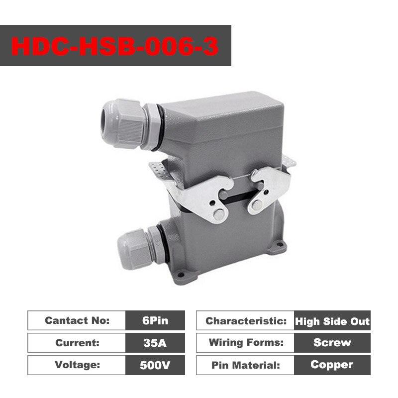 rectangular connector 35a,Heavy Duty Connectors HDC-HSB-006-1/2/3/4 F/M 6pin 35A Screw connection Industrial rectangular Aviation connector plug