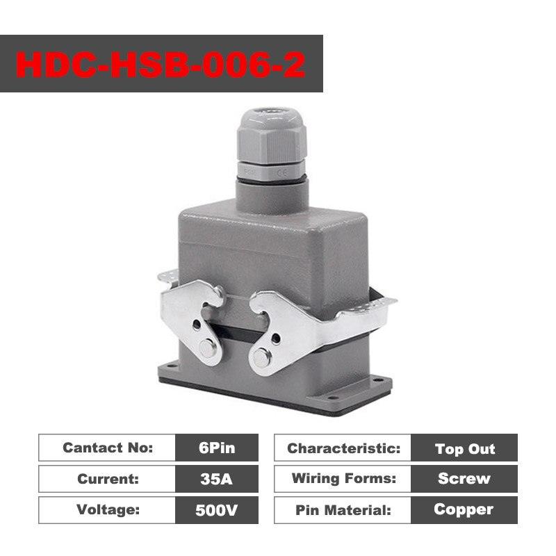 aviation connector 35a,Heavy Duty Connectors HDC-HSB-006-1/2/3/4 F/M 6pin 35A Screw connection Industrial rectangular Aviation connector plug